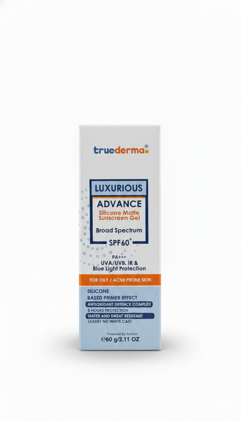 Truderma Luxurious Advance silicone matte finish sunscreen packaging on a white background