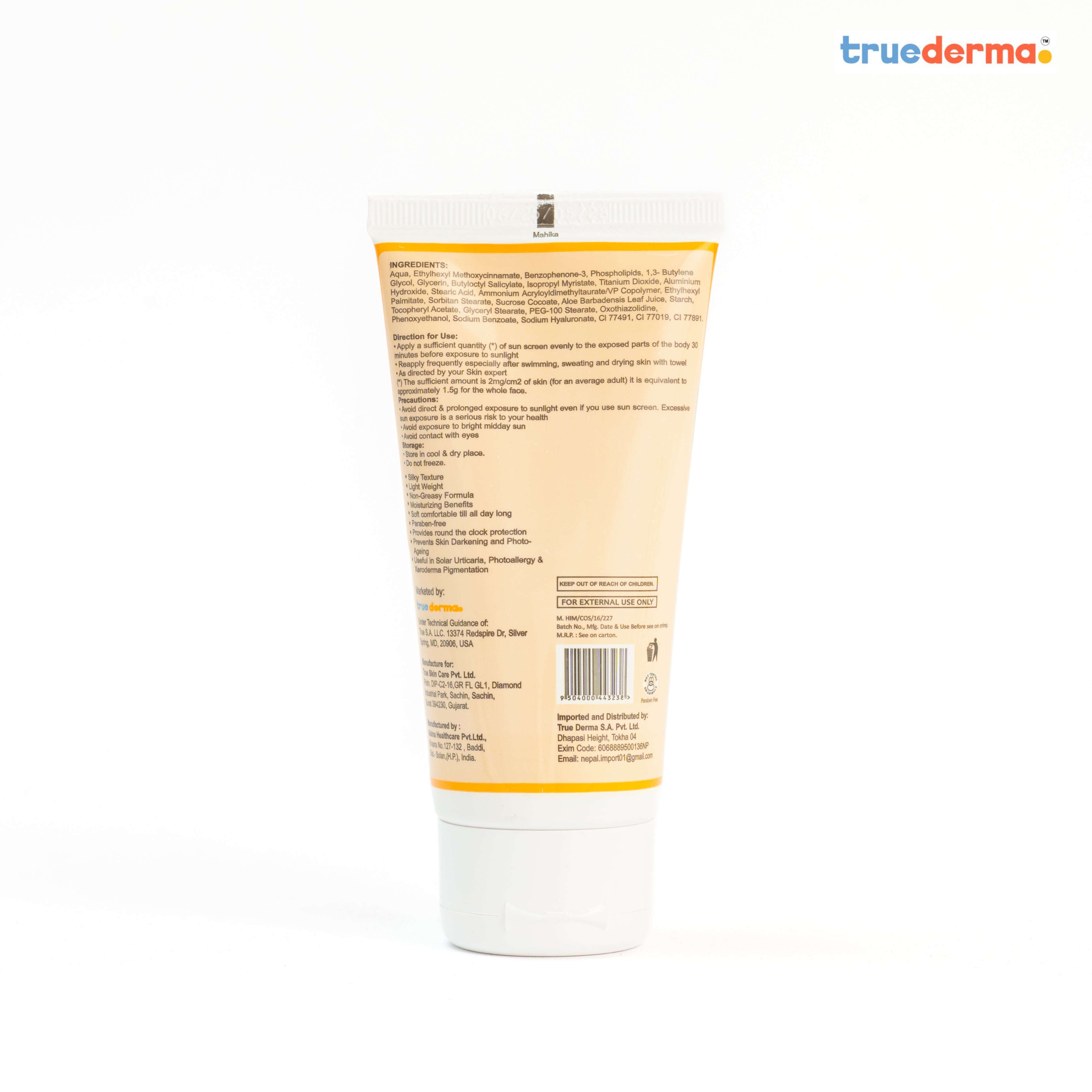 Tinted sunscreen with a visible brand logo on a white background