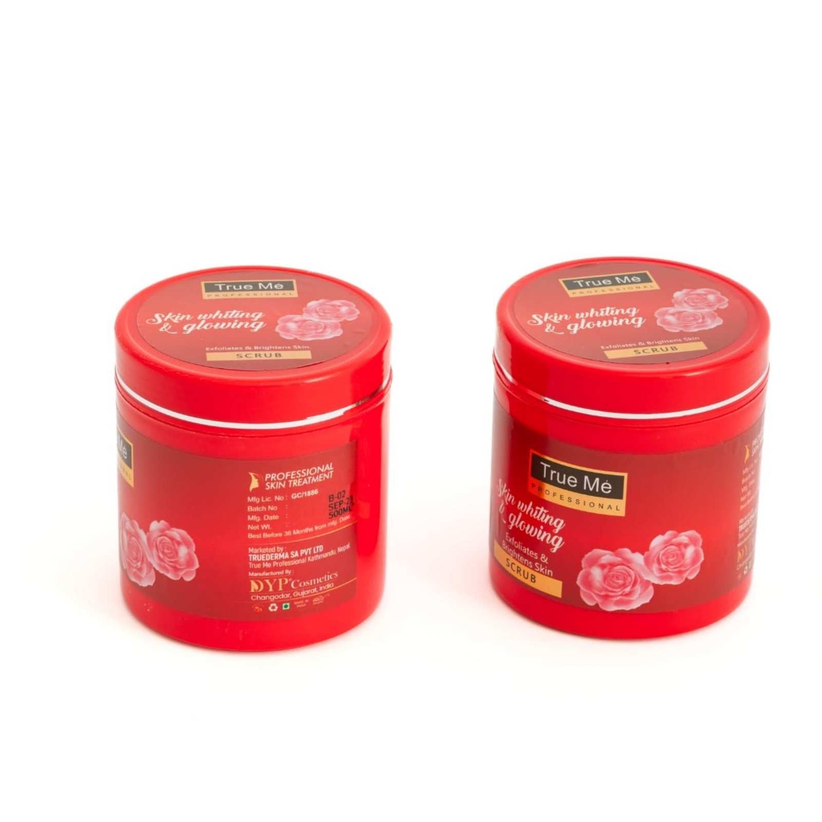 Two red jars of skin whiting and glowing with &