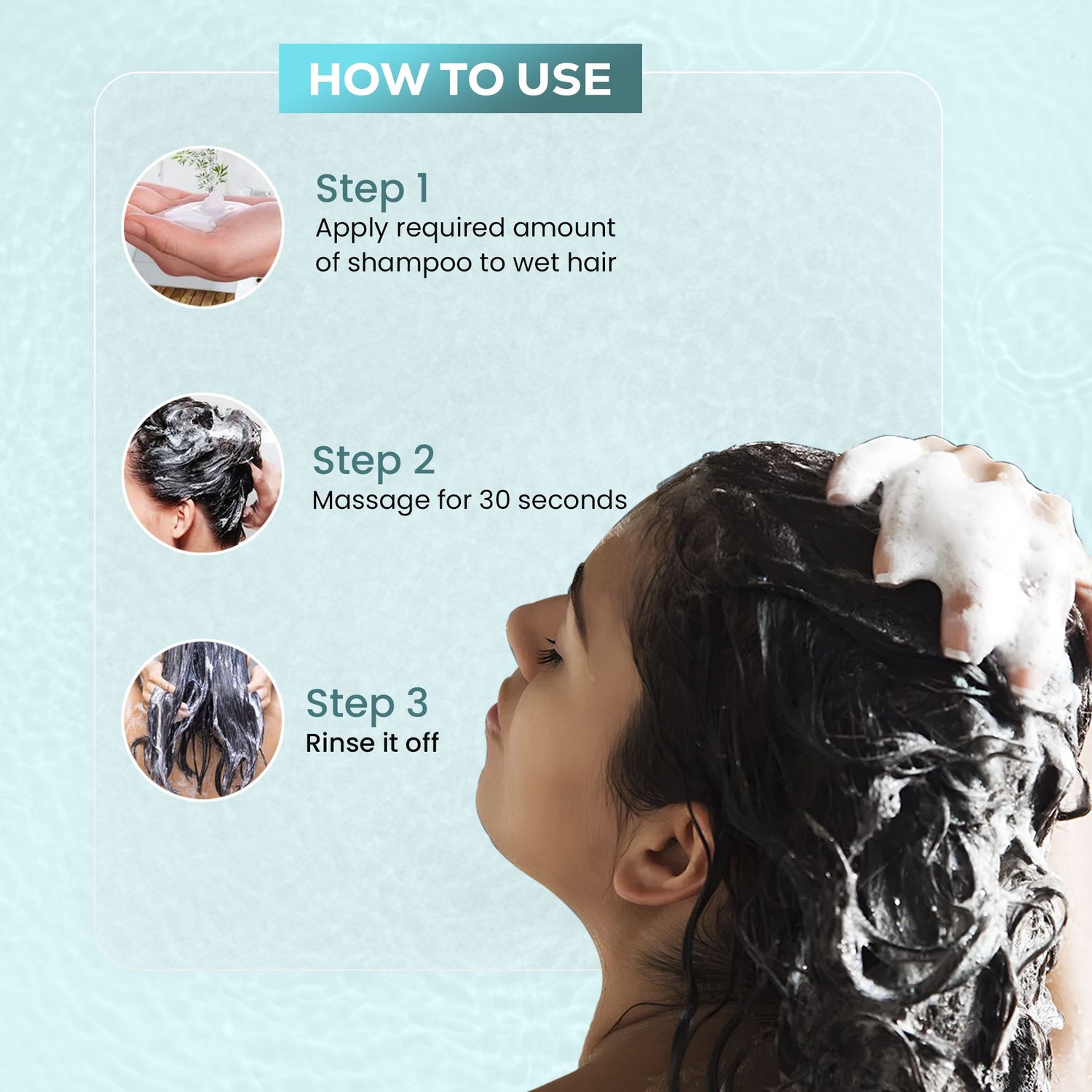 Steps to use True Skin Koz Shampoo