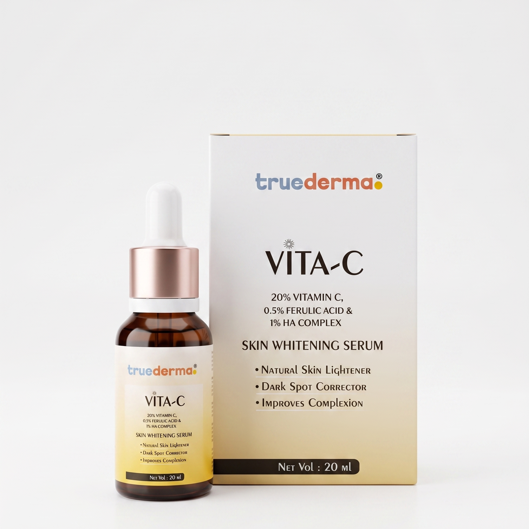 TrueDerma Vita-C skincare serum bottle and packaging on a white background