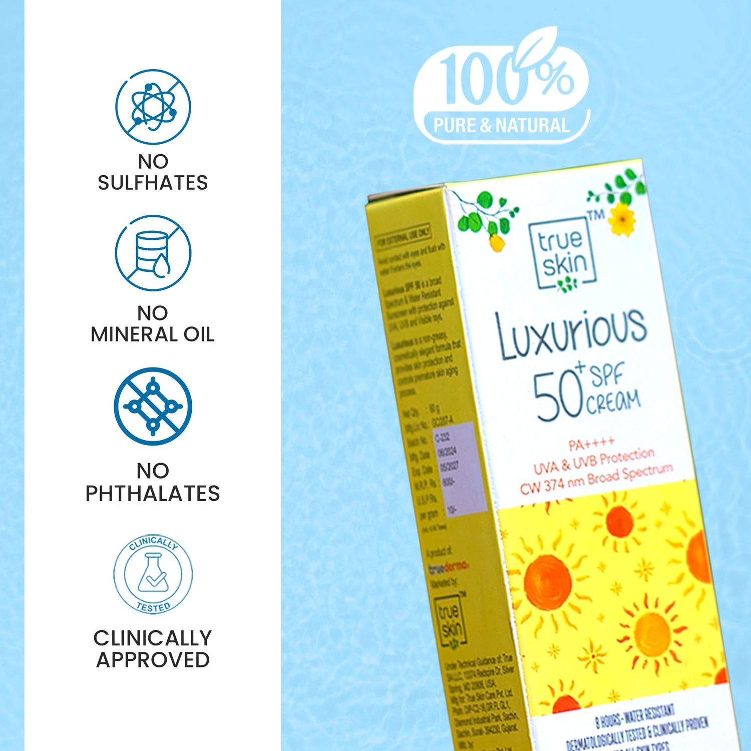 Trueskin Luxurious Sun Block Cream 50 SPF(PA+++) | Sunscreen Cream | SPF 50 Sunscreen