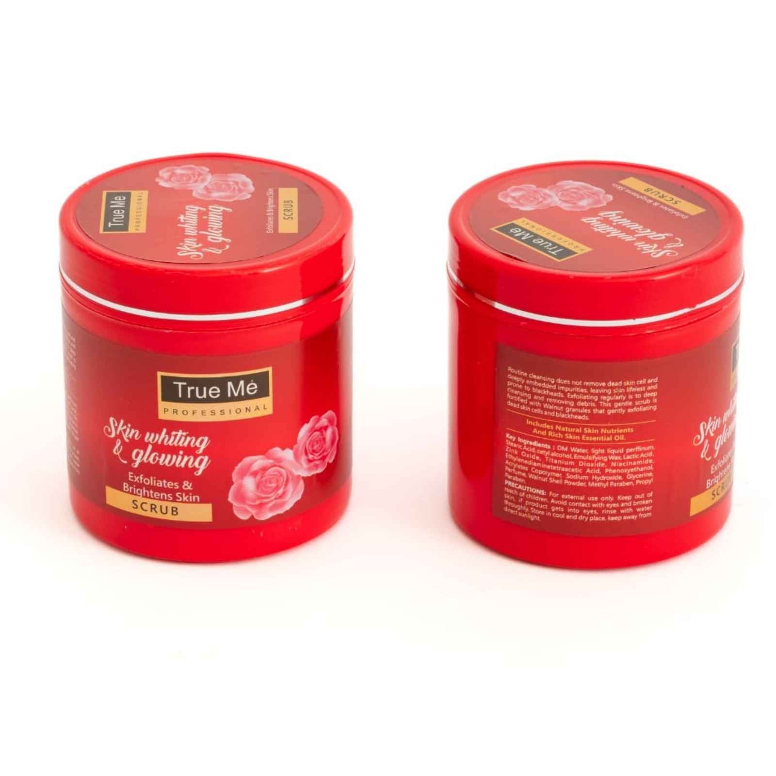 Two red jars  of skin whiting and glowing with &