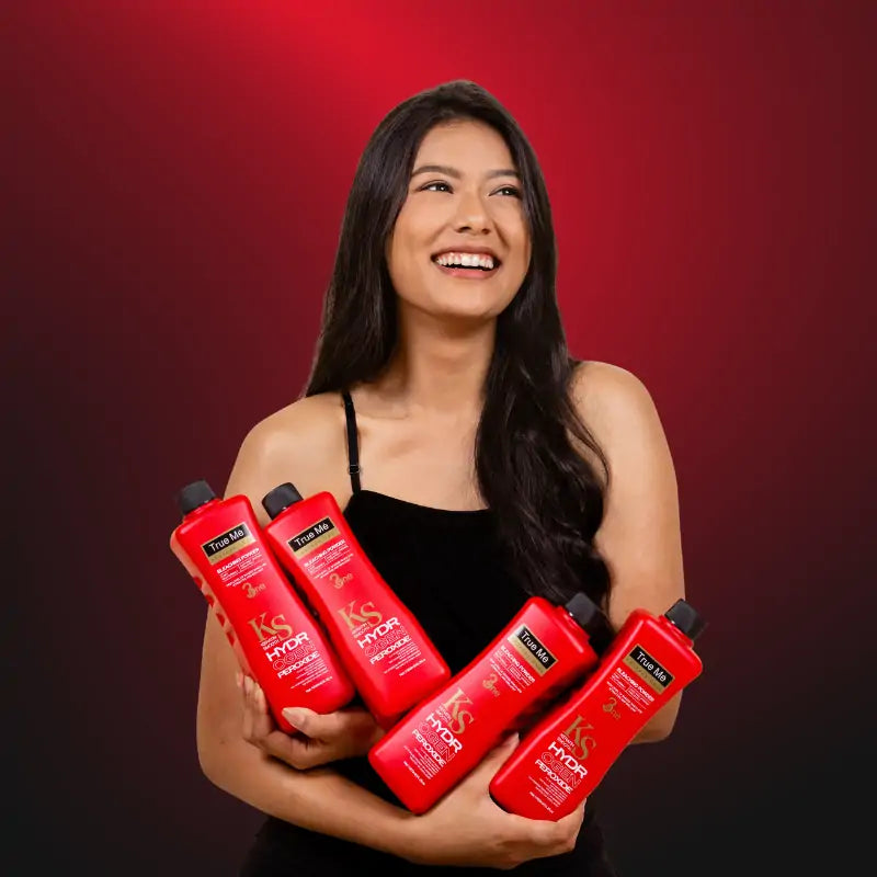 a girl carrying true me products
