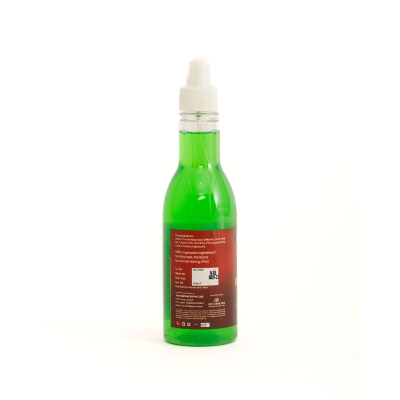 aloe vera skin toner by true me with the green liquid inside the product 