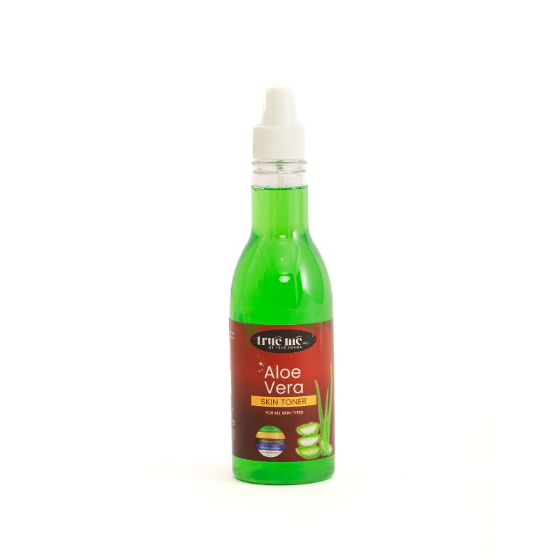 aloe vera skin toner by true me with the green liquid inside the product 