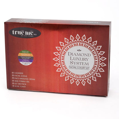 A boxed Trueme Anti-Ageing Facial Value Kit, containing various skincare products such as a cleanser, facial cream, toning gel, and rose tones.