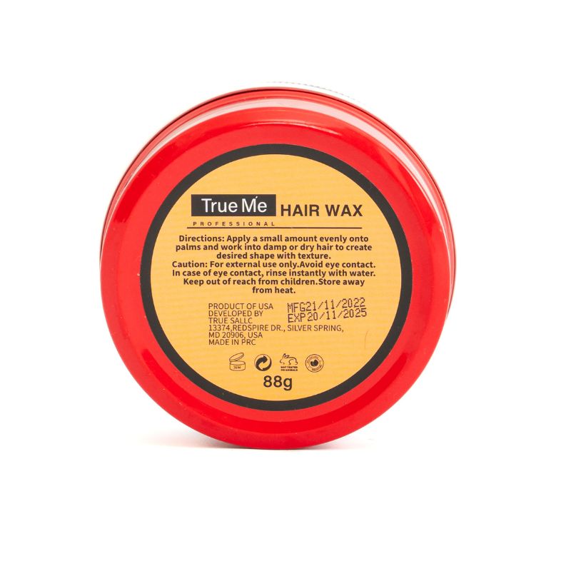 A container of True Me Hair Wax with the Blueberry scent. 