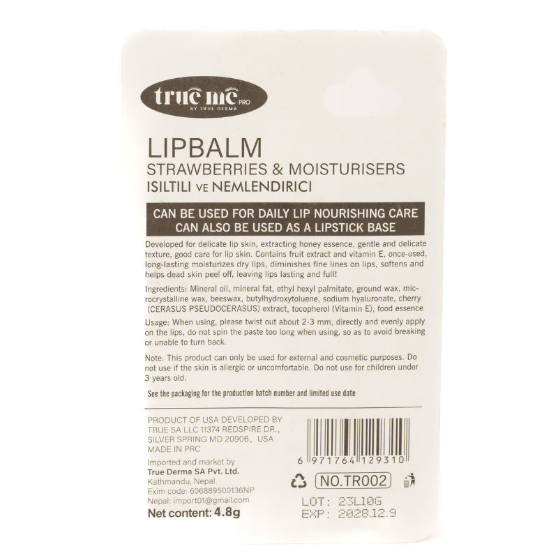 lip balm with strawberries and moisturizers isiltili vs nemlendirici by true me 