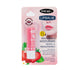 Packaging of True Me Lip Balm in Strawberry Flavor with 15 pieces inside. The packaging is predominantly pink with images of strawberries and a woman&